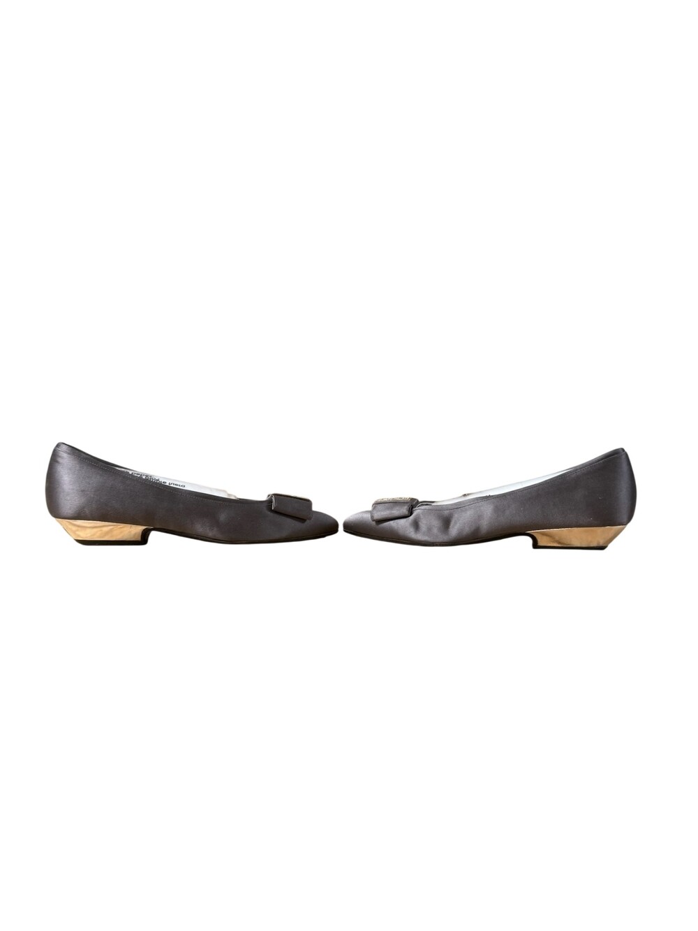 Vintage Gucci Ballet Flat Shoes Womens Size 5 Gray Satin Bow Italy Pointed Toe